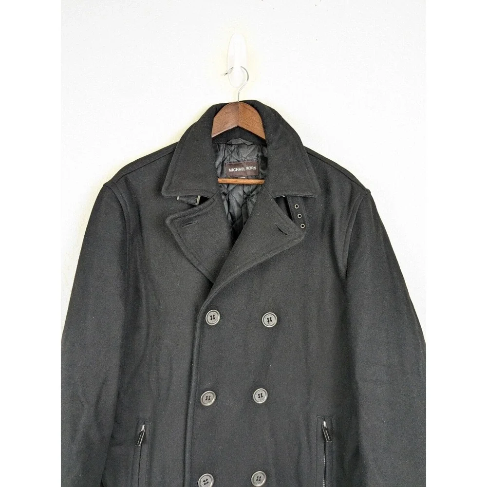 Michael Kors Men's Black Insulated Notch Lapel Double Breasted Size L Coat - Picture 2 of 12
